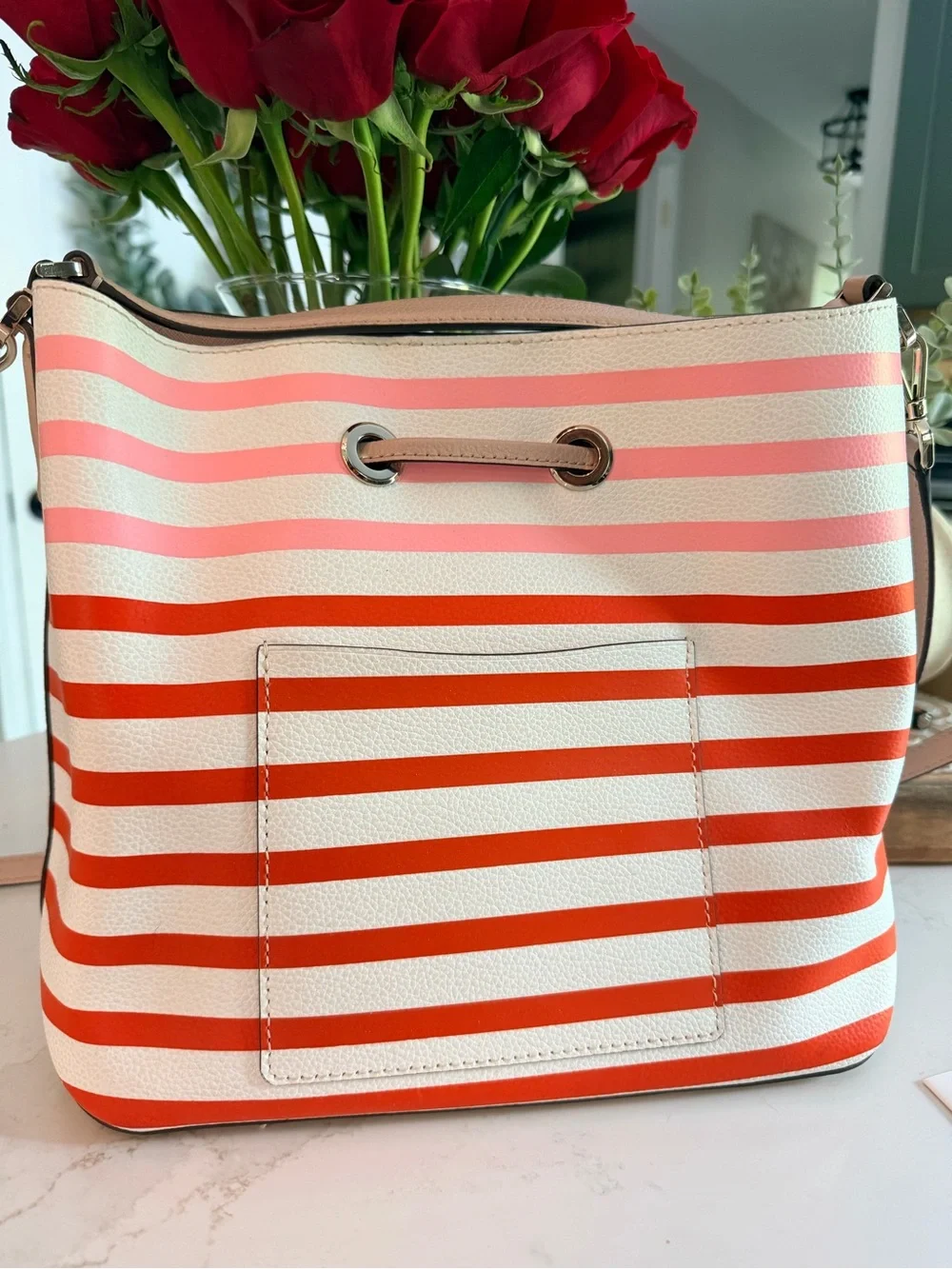 kate spade Pink, Cream and Red Striped Crossbody Bag